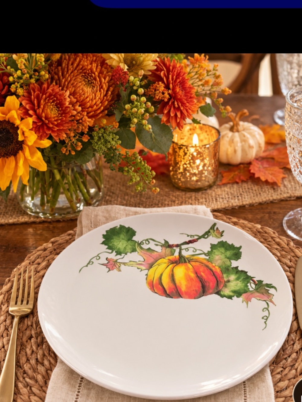 $25 sale  Crofton Harvest Plates Set of 4 Pumpkin on a Vine 8-1/2” Plates